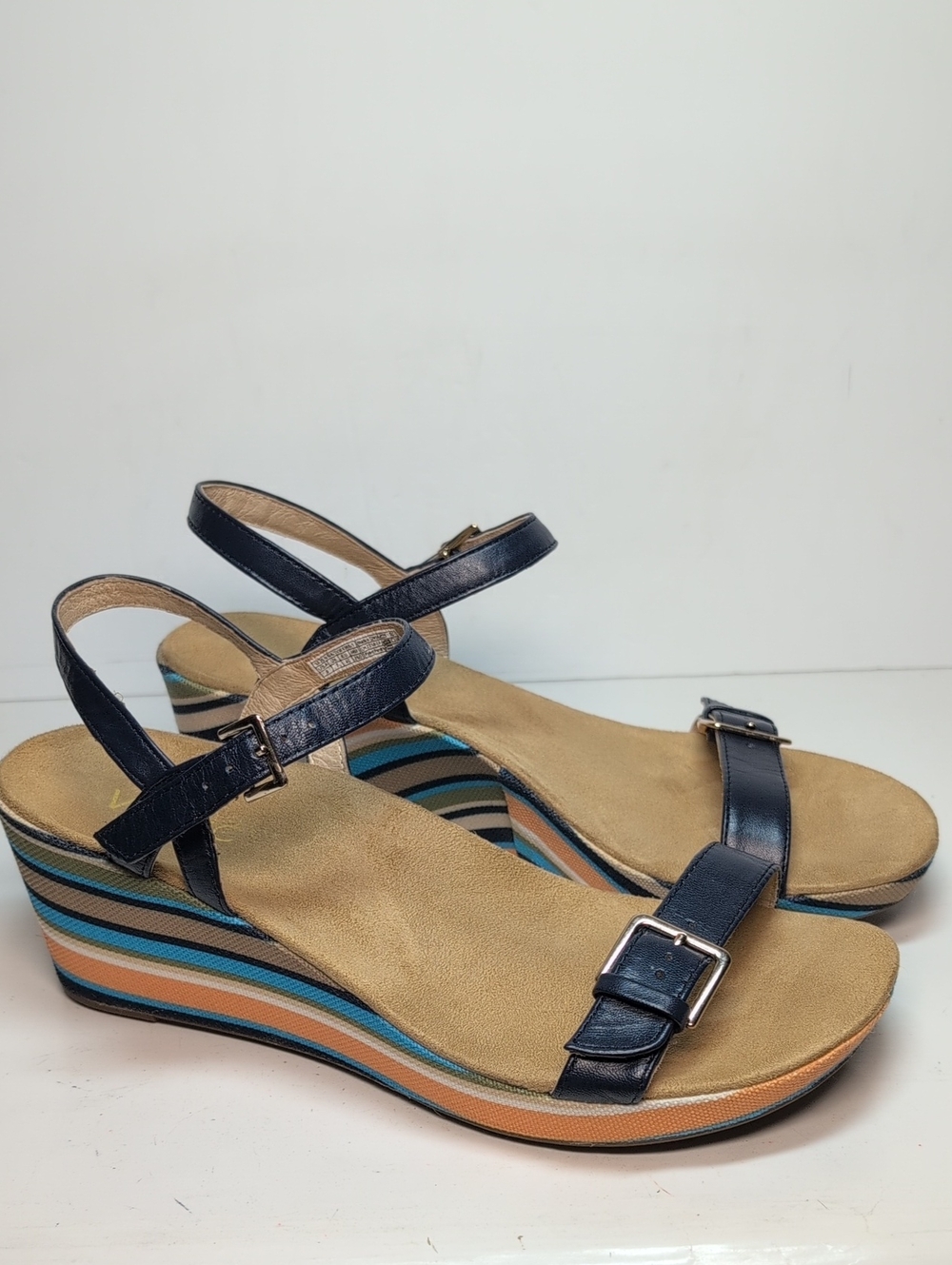 Vionic Enisa navy blue strappy wedge sandals women's size 9 EU 40